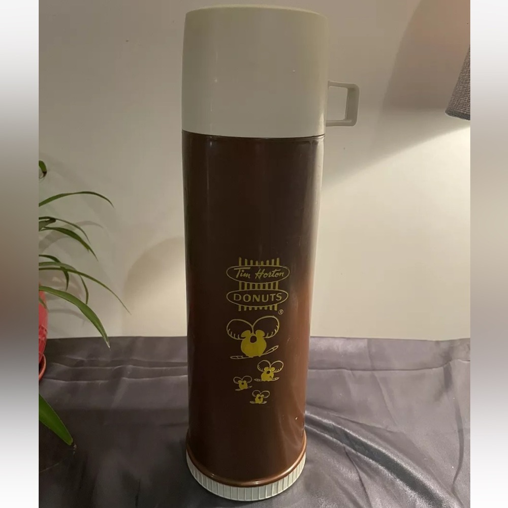 Tim Horton’s Donuts Timbits Thermos 13.5" with cup lid VINTAGE